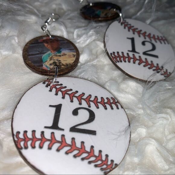 Custom Sport Wood Handmade Earrings - Picture 6 of 7